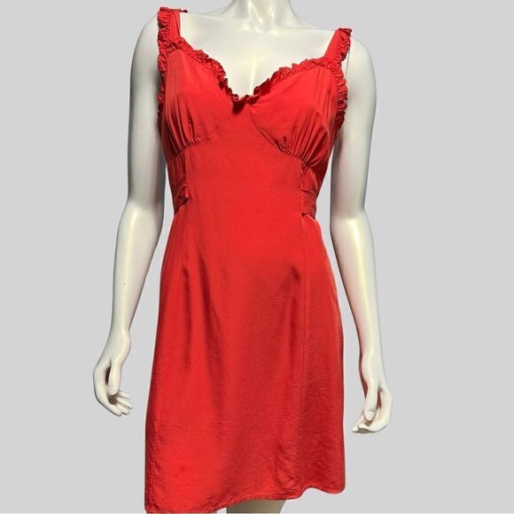 Line & Dot Dresses & Skirts - Line and‎ Dot Revolve Womens Karla Dress Size M Red Ruffle Sheath Tie back